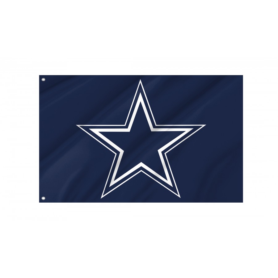 Dallas Cowboys flag flying outdoors with the iconic star logo in blue and white.