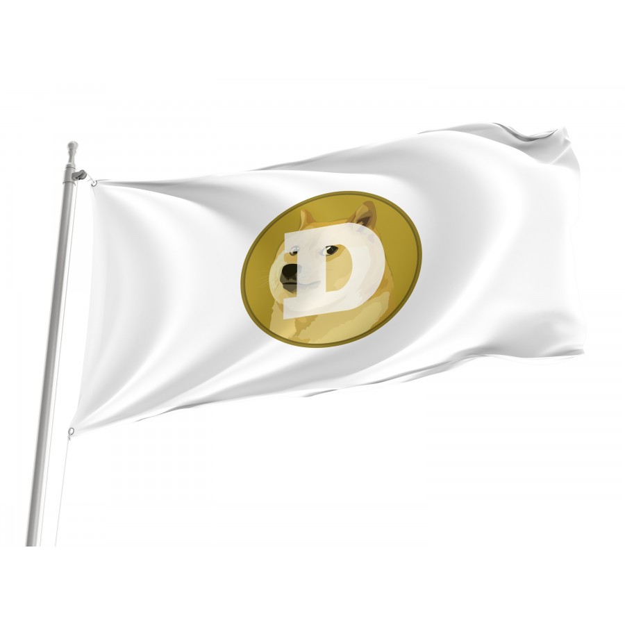 Dogecoin (DOGE) White Flag, Unique Design Print