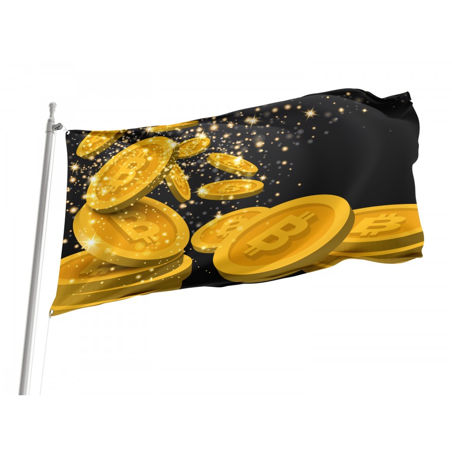 Golden Bitcoin symbols Flag