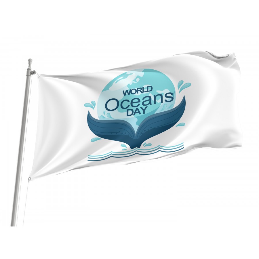 World oceans day with whale tail Flag, Unique Design Print, Flags for Indoor & Outdoor Use