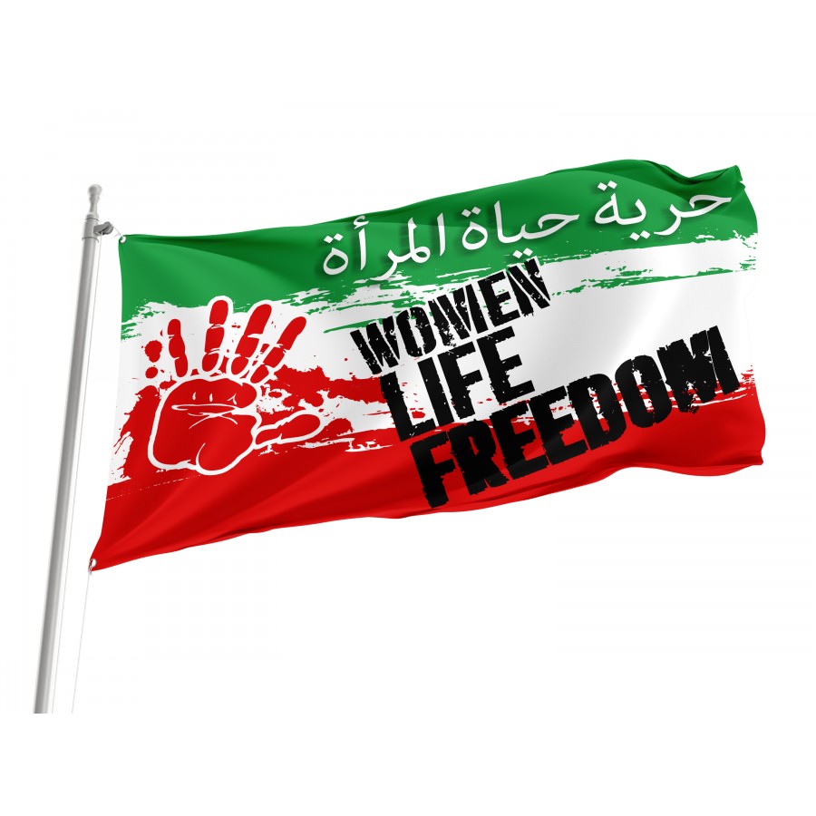 Flag of Iranian Women Life Freedom, Unique Design Print, Flags for Indoor & Outdoor Use - Shopflagworld Flag of Iranian Women Life Freedom, Unique Design Print, Flags for Indoor & Outdoor Use