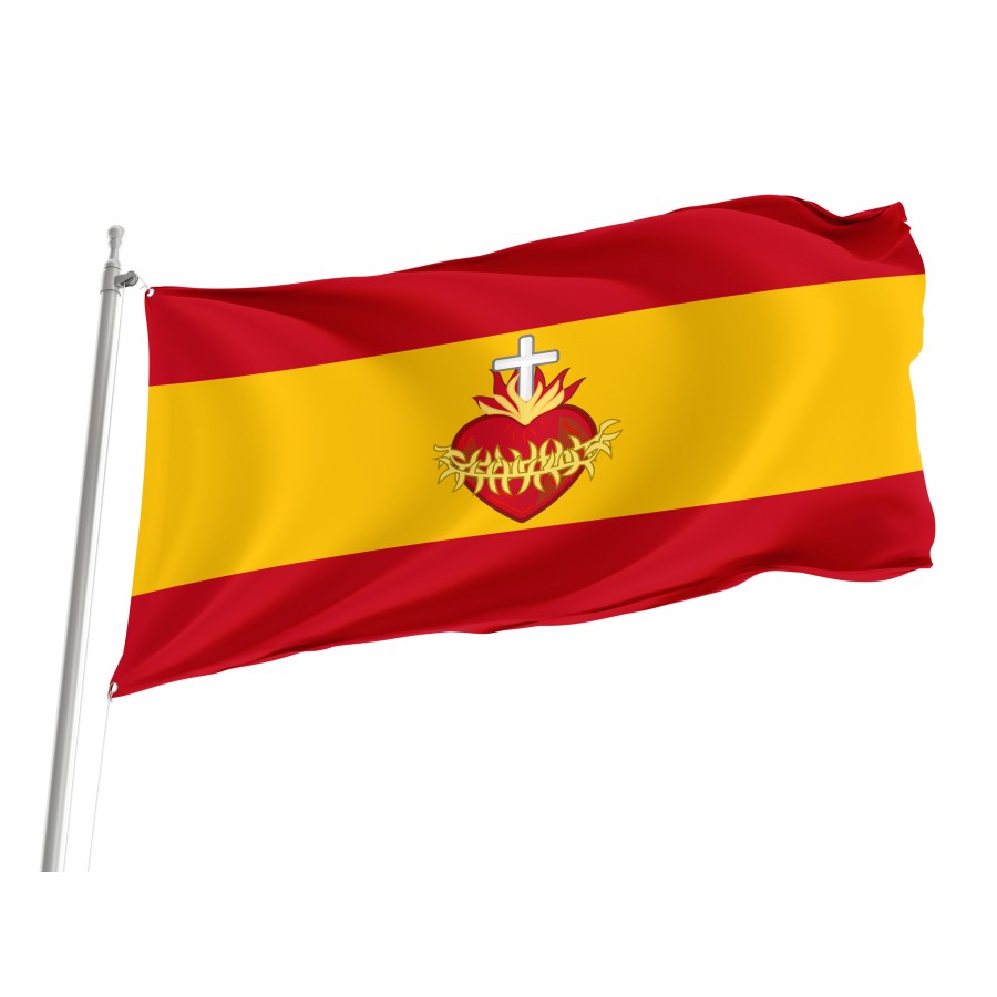 Flag Of Spain With Sacred Heart, Unique Design Print, Flags For Indoor & Outdoor Use - High Quality Spain for Indoor and Outdoor Use