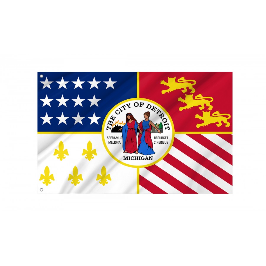 Flag of Detroit, Michigan, Patriotic Flags, Unique Design Print, Flags for Indoor & Outdoor Use