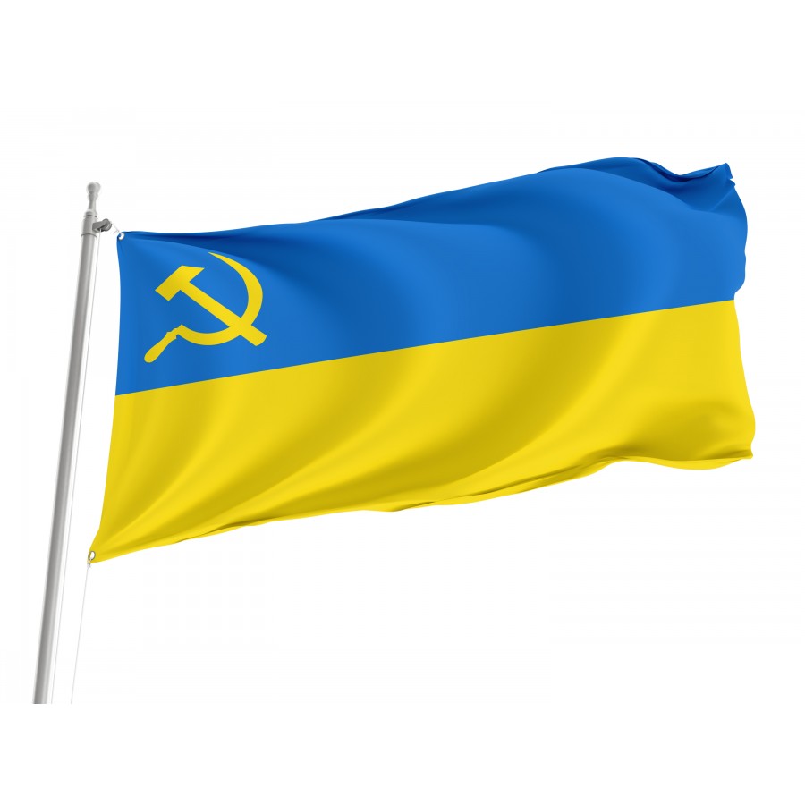 Flag of Ukraine with hammer and sickle, Patriotic Flags, Unique Design Print, Flags for Indoor & Outdoor Use