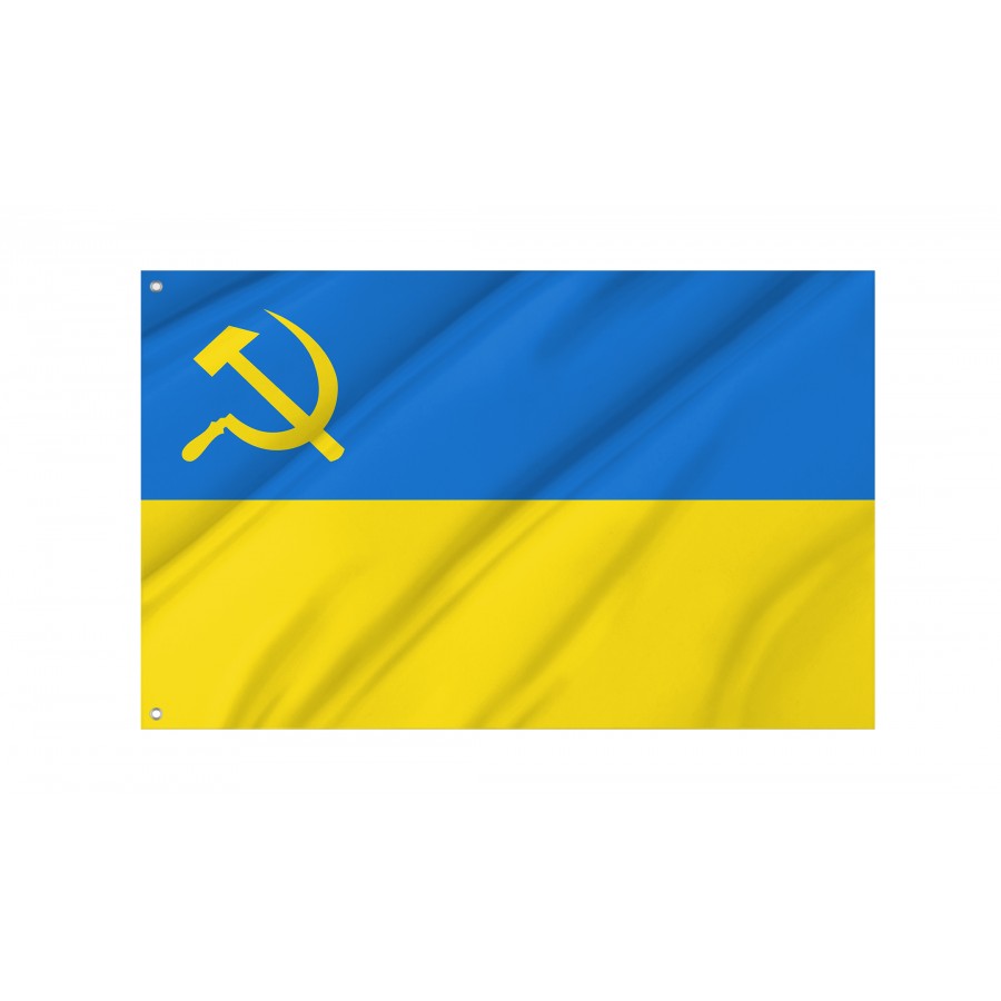 Flag of Ukraine with hammer and sickle, Patriotic Flags, Unique Design Print, Flags for Indoor & Outdoor Use