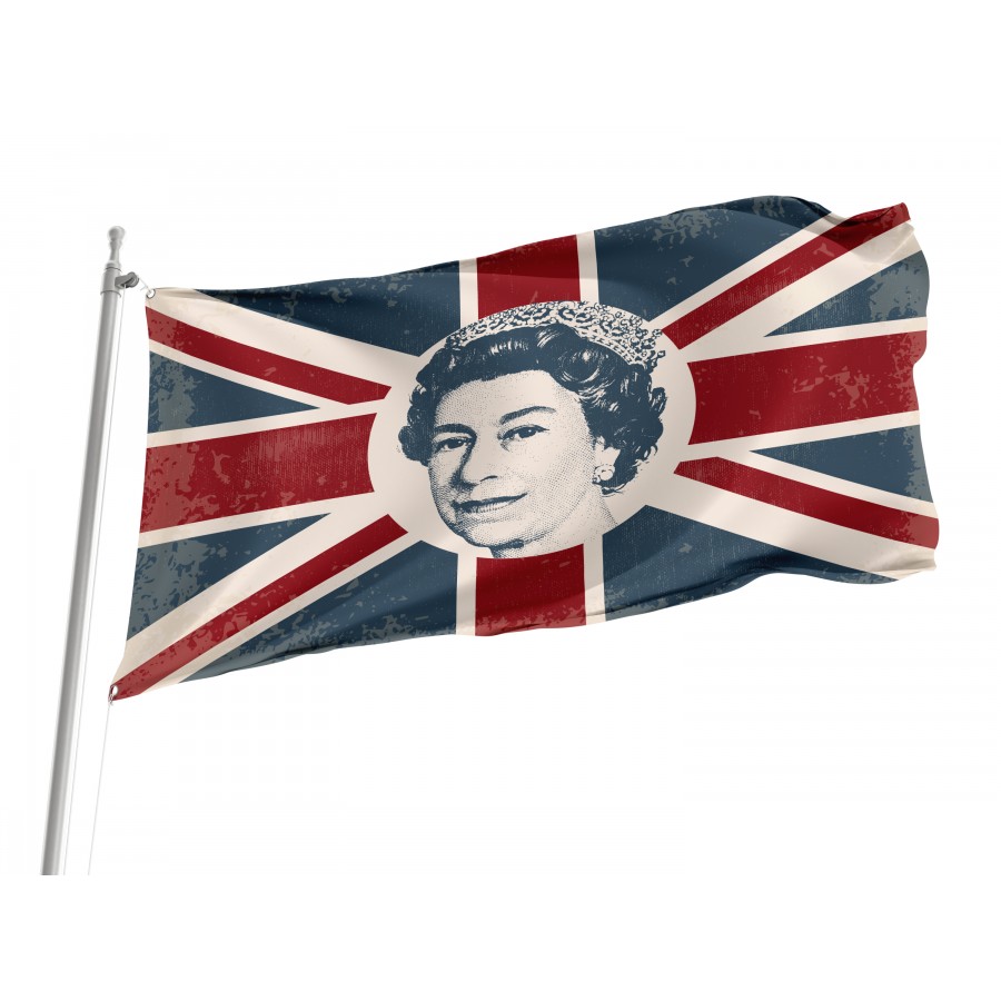 Queen Elizabeth On Britain Flag, Unique Design Print - High Quality United Kingdom for Indoor and Outdoor Use