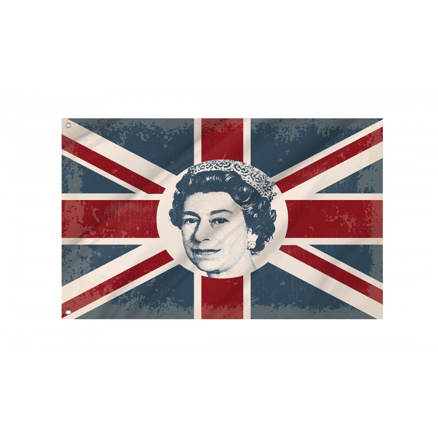 Queen Elizabeth On Britain Flag, Unique Design Print - High Quality United Kingdom for Indoor and Outdoor Use
