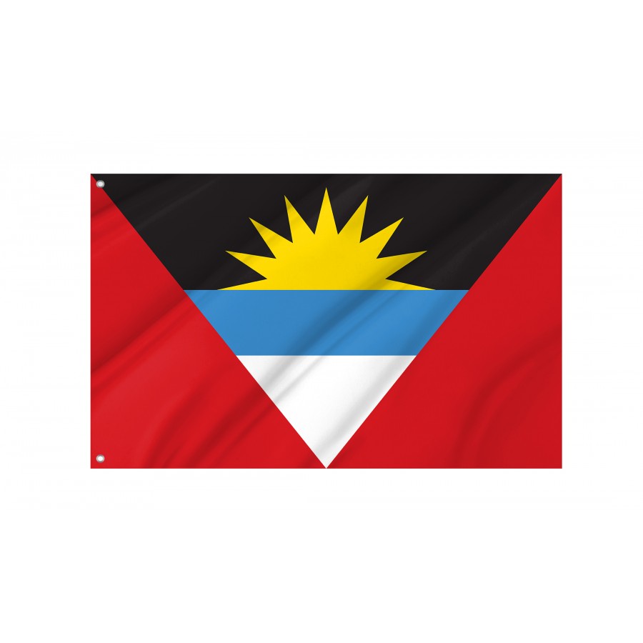 Antigua & Barbuda Flag flying outdoors, 3x5 polyester flag with brass grommets.