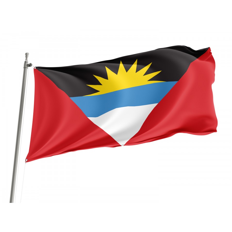 Antigua & Barbuda Flag flying outdoors, 3x5 polyester flag with brass grommets.
