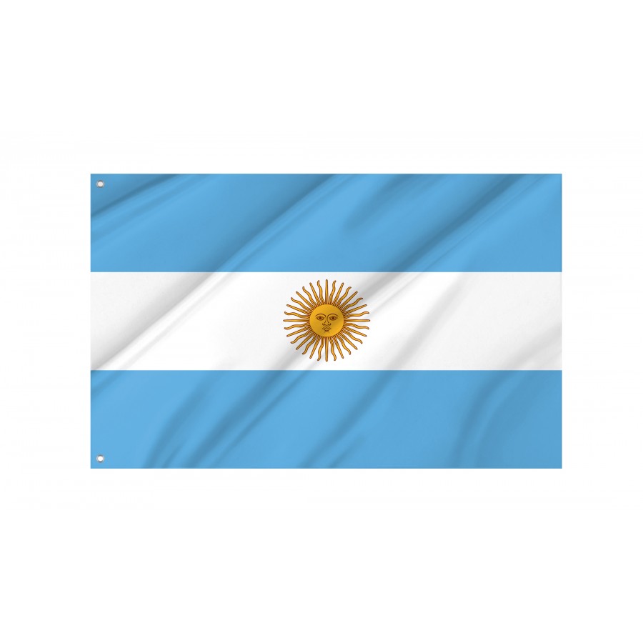 Argentina Flag flying outdoors, 3x5 polyester flag with brass grommets.