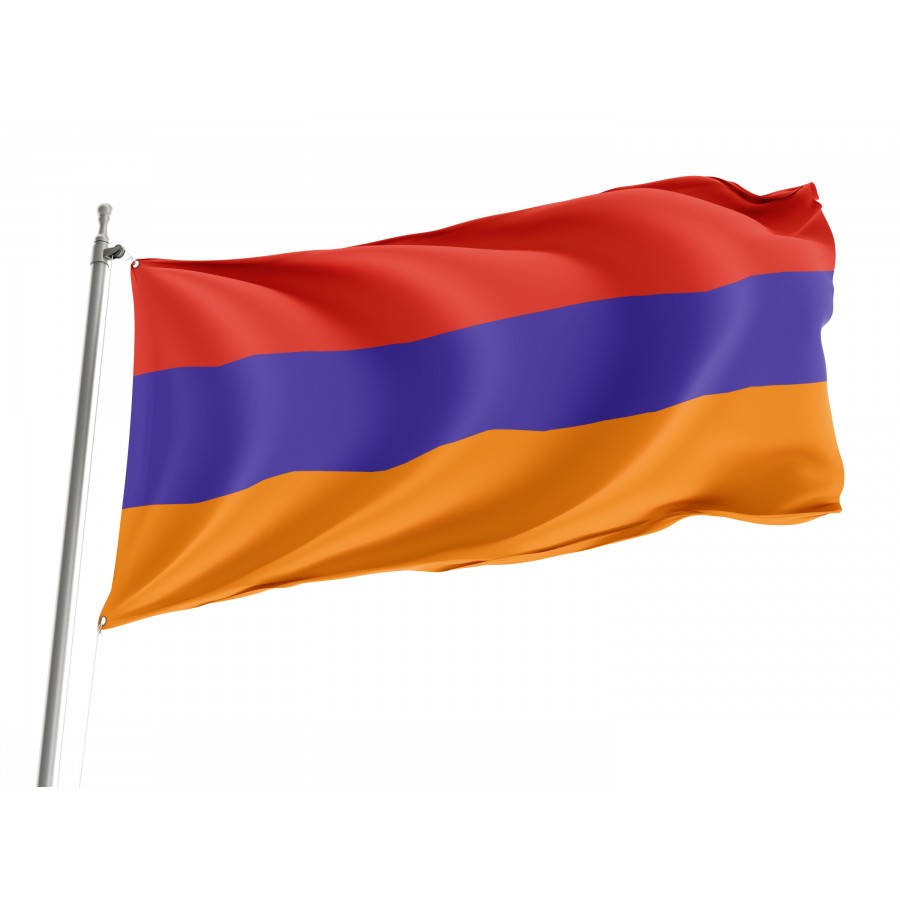 Armenia Flag flying outdoors, 3x5 polyester flag with brass grommets.