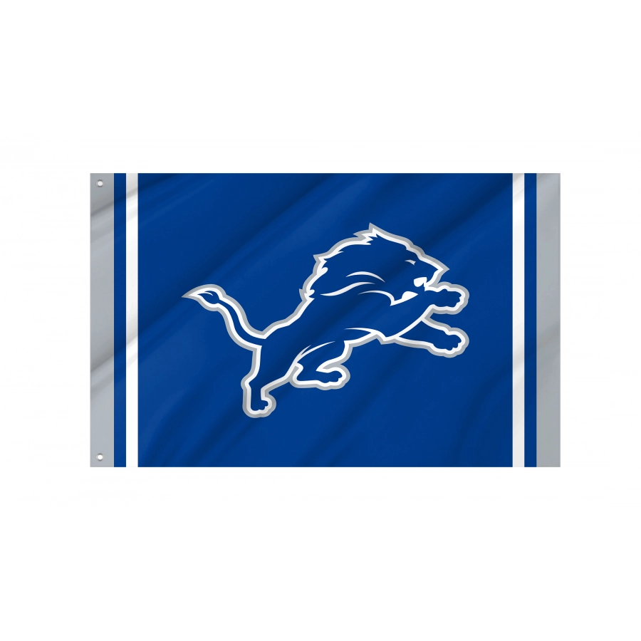 Detroit Lions New Logo flag flying outdoors, 3x5 polyester flag with brass grommets.