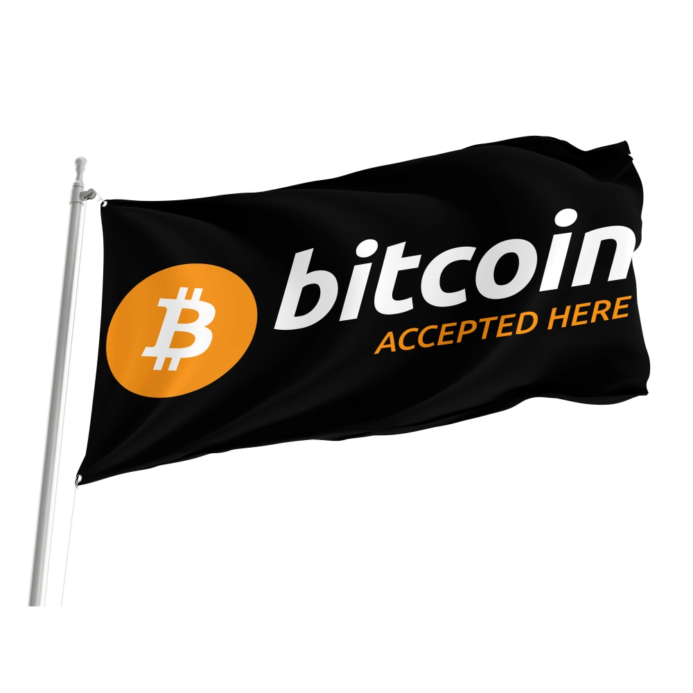 Bitcoin Accepted Here Black Flag