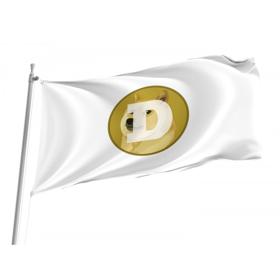 Dogecoin (DOGE) White Flag, Unique Design Print