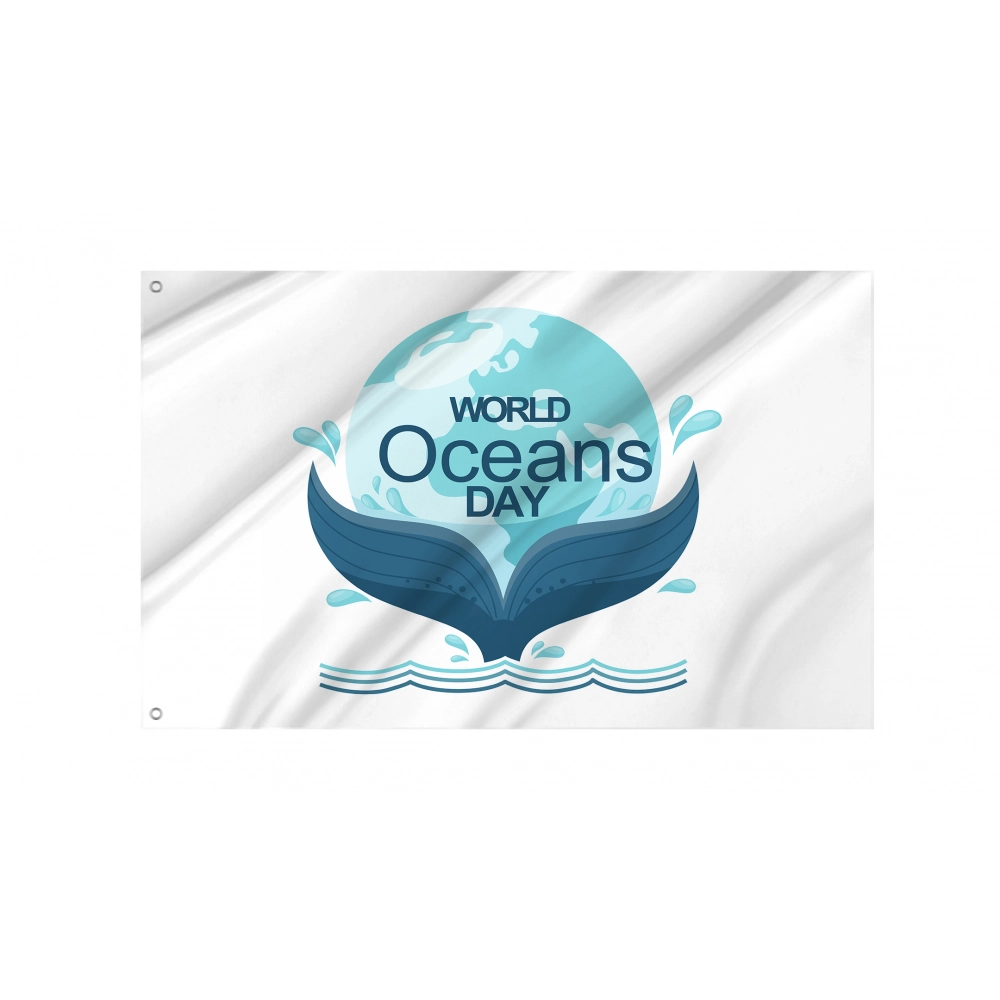 World Oceans Day with whale tail Flag