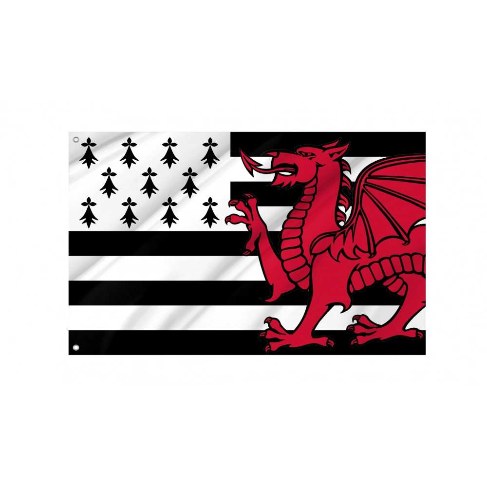 Brittany and Welsh Dragon Flag for Indoor & Outdoor Use