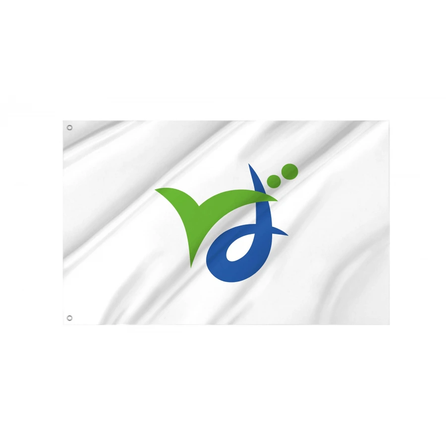 Bando Ibaraki municipal flag with blue and green Ba emblem on white field