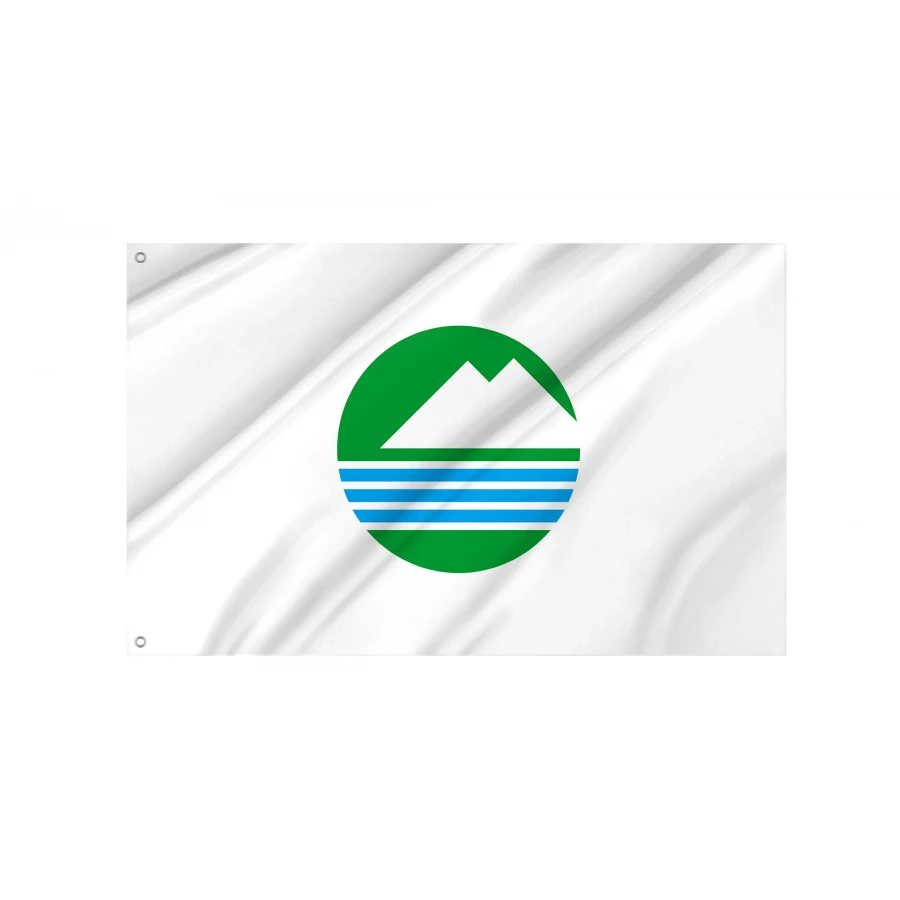 Chikusei Ibaraki municipal flag with blue and green emblem on white field