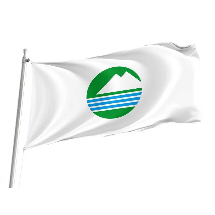 Chikusei Ibaraki municipal flag with blue and green emblem on white field