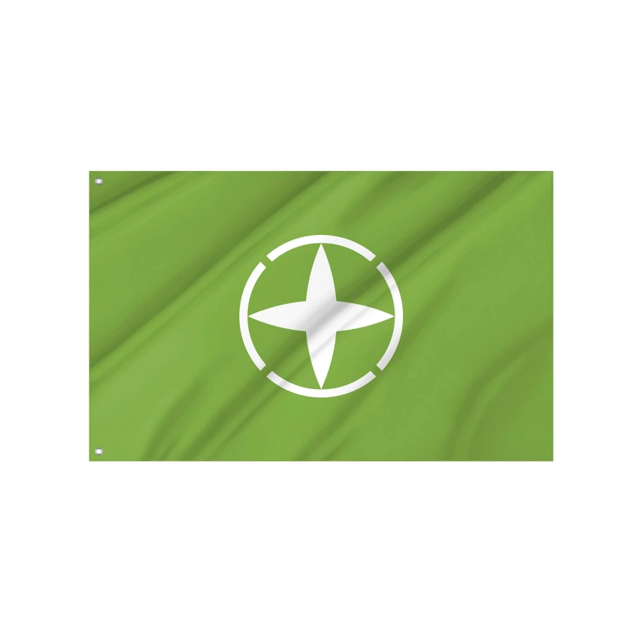 Chiyoda Gunma municipal flag with white geometric emblem on green field