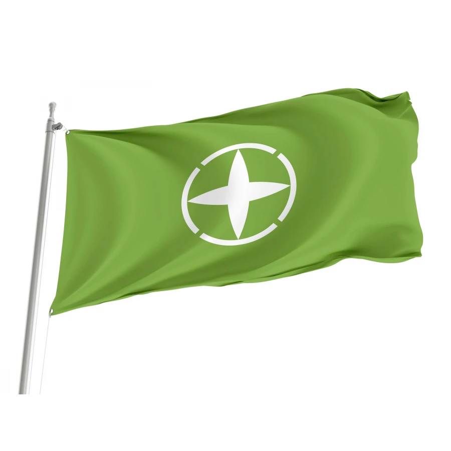 Chiyoda Gunma municipal flag with white geometric emblem on green field