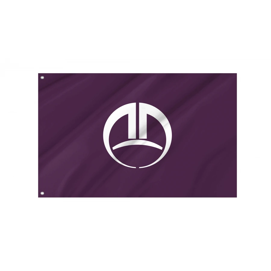 Fujioka Gunma municipal flag with white emblem on purple field