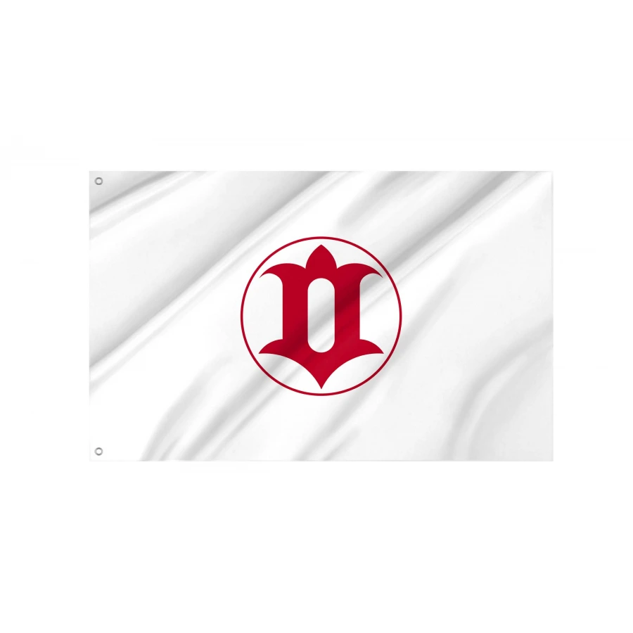 Hitachi Ibaraki municipal flag with red historic emblem on white field