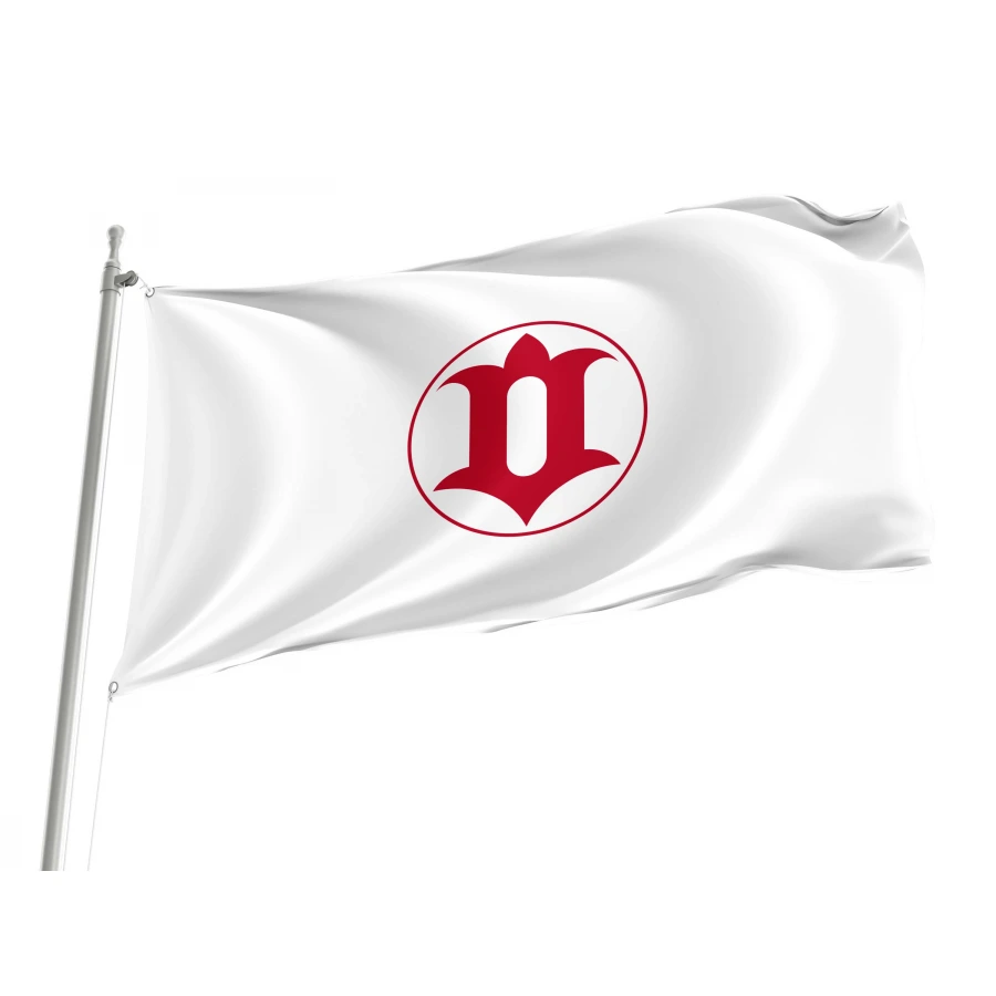 Hitachi Ibaraki municipal flag with red historic emblem on white field