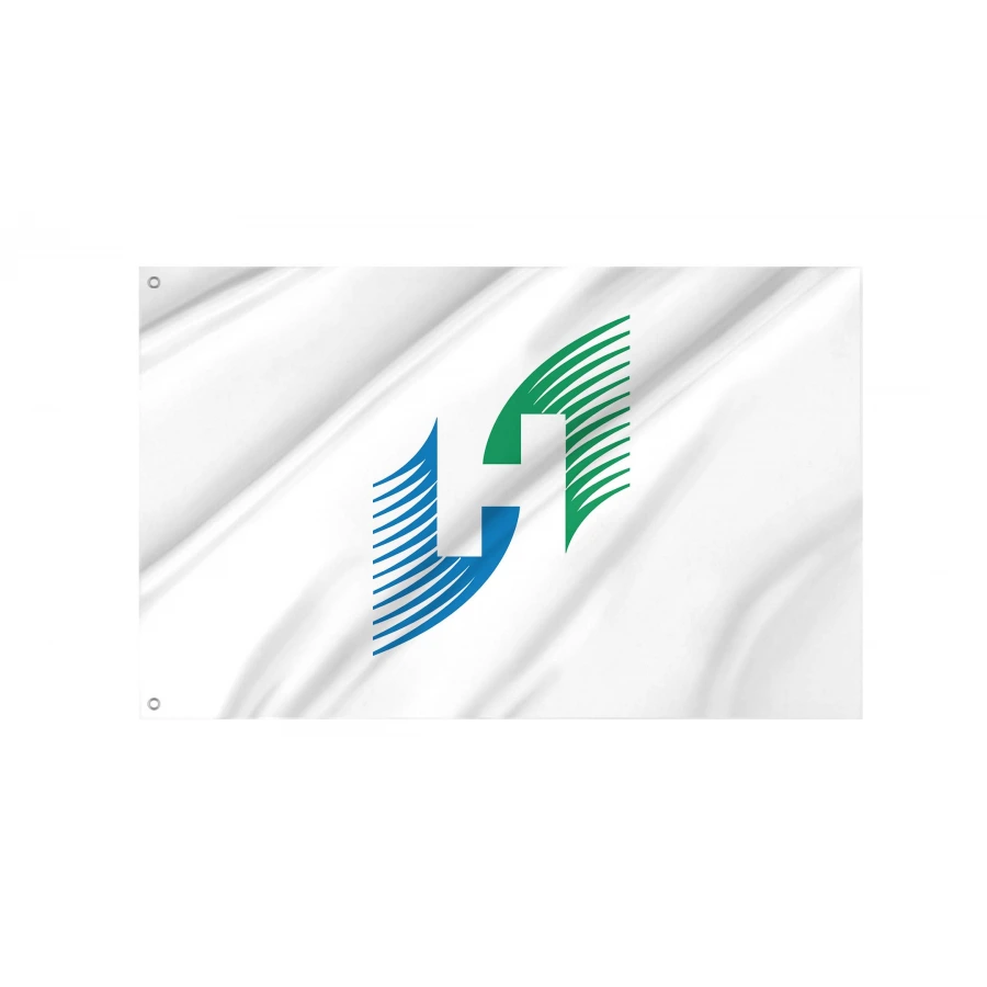 Hitachinaka Ibaraki municipal flag with blue and green H emblem on white field