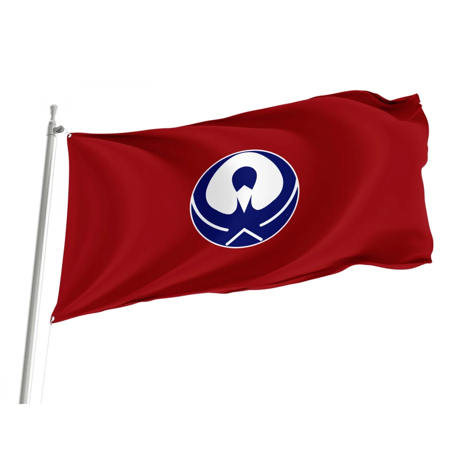 Hitachiota Ibaraki municipal flag with white crane emblem on maroon field