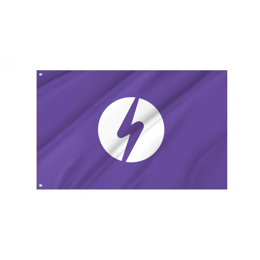 Itako Ibaraki municipal flag with white flowing hiragana emblem on vivid purple field