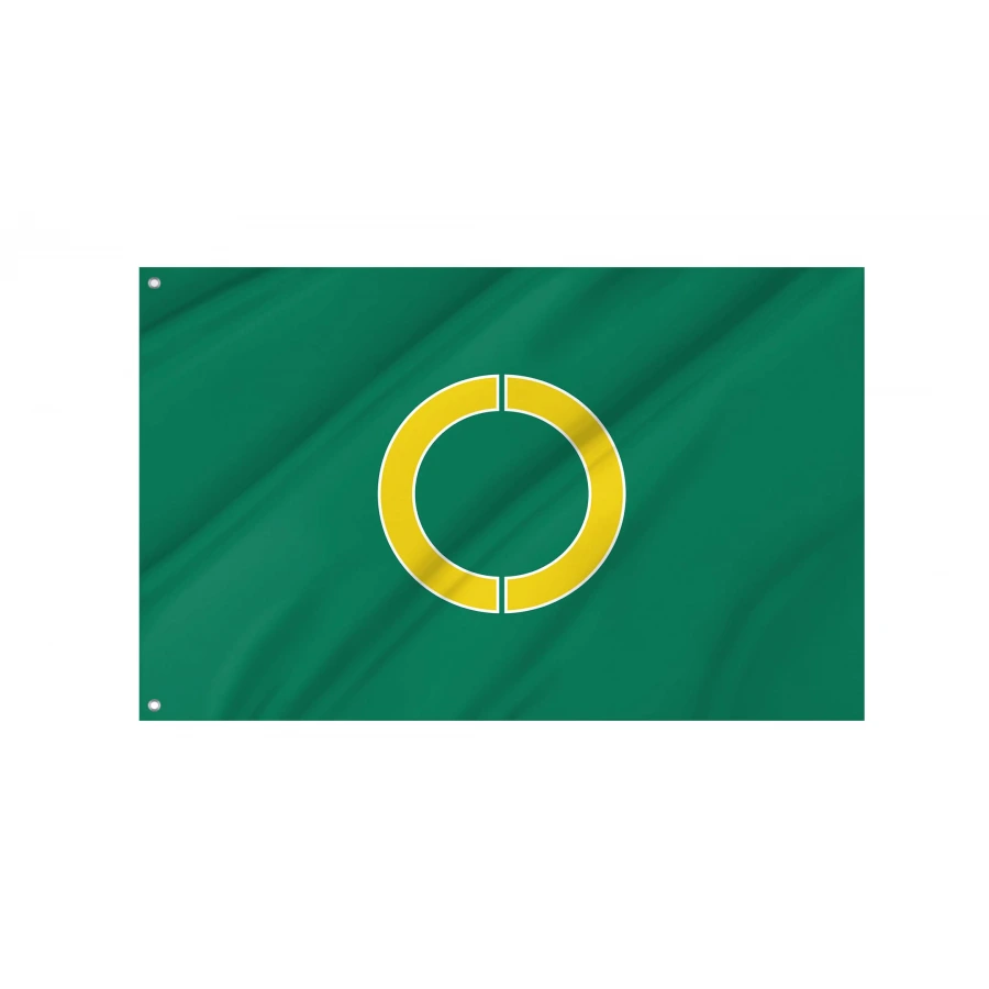 Itakura Gunma municipal flag with yellow and white emblem on green field