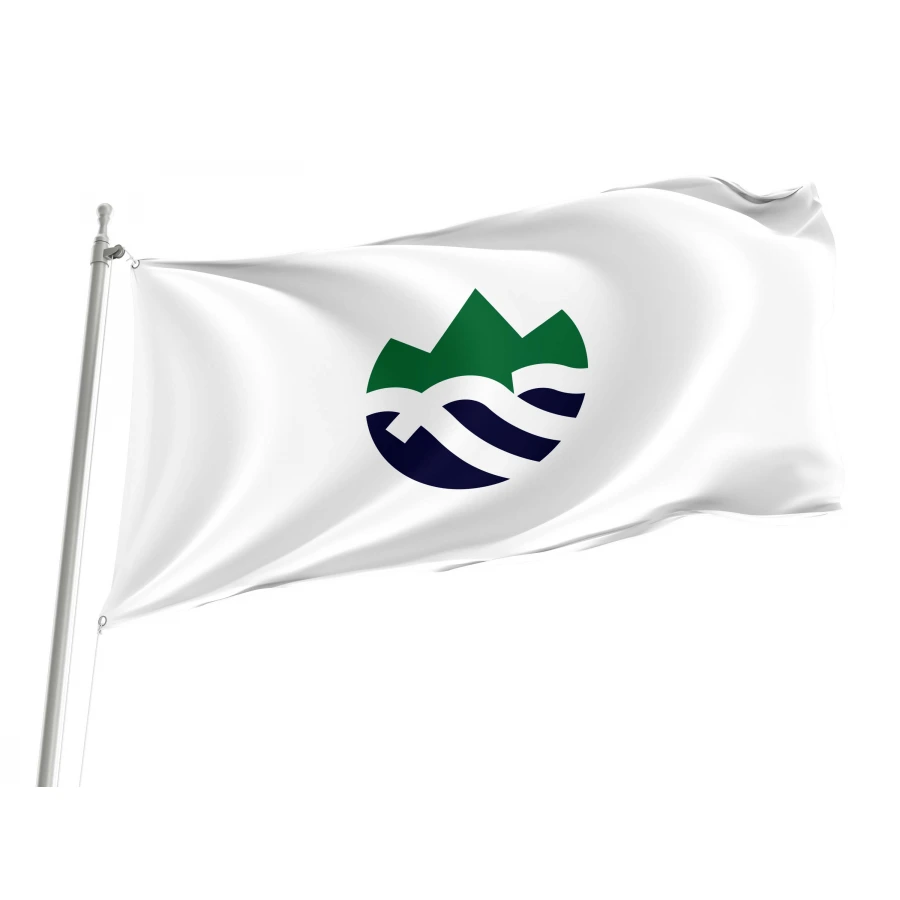 Kanna Gunma municipal flag with blue green and white dinosaur footprint emblem