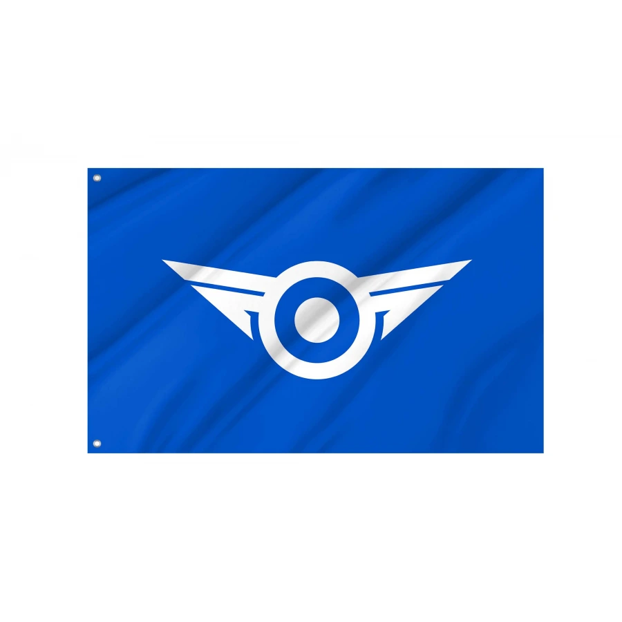 Kanra Gunma municipal flag with white historic emblem on blue field
