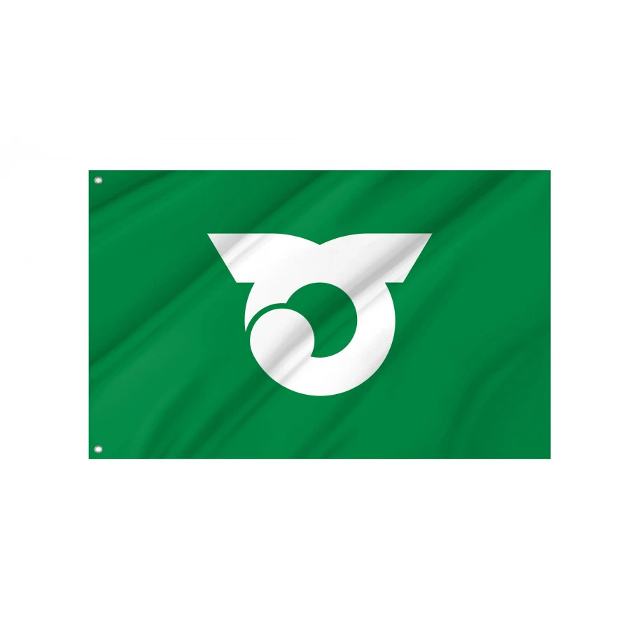Kashima Ibaraki municipal flag with white wave-shaped katakana emblem on green field