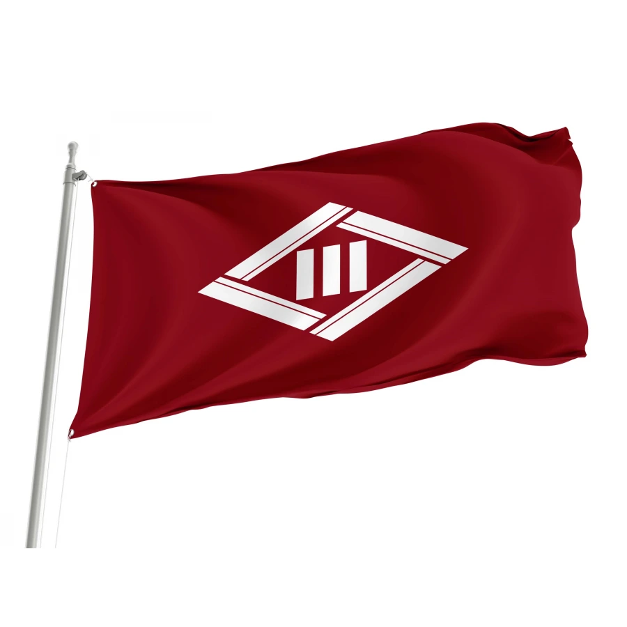 Kawaba Gunma municipal flag with white historic emblem on maroon field