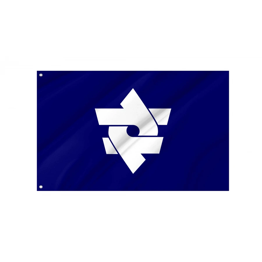 Kitaibaraki Ibaraki municipal flag with white interlocking kanji emblem on blue field