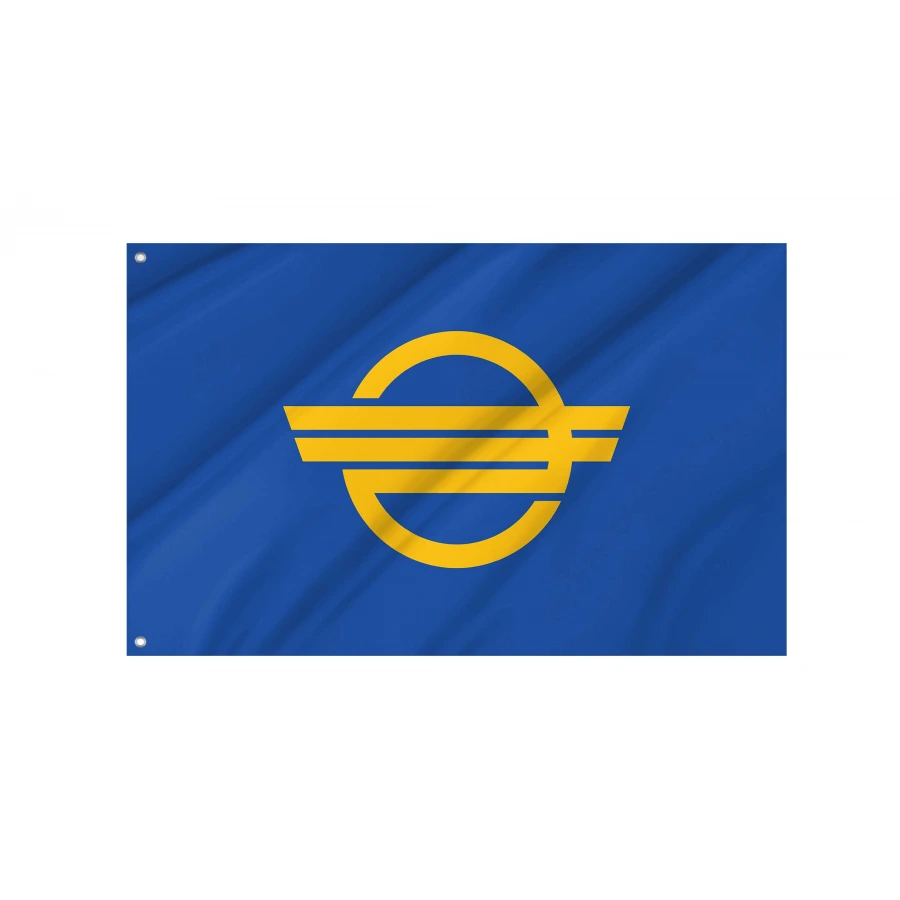 Kyonan Chiba municipal flag with blue and yellow town emblem