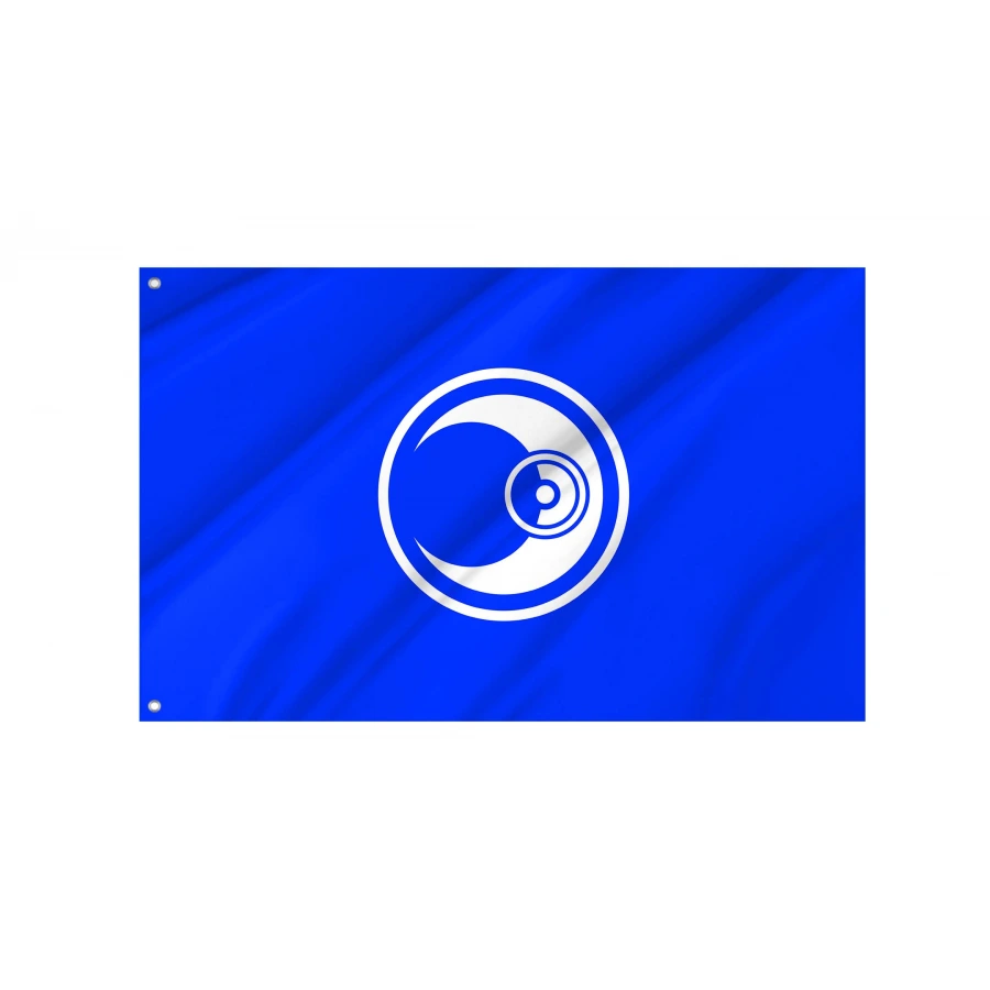 Meiwa Gunma municipal flag with white sun and moon emblem on blue field