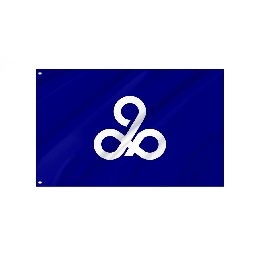 Miho Ibaraki village flag with white interlocking three-circle hiragana emblem on deep ultramarine blue field