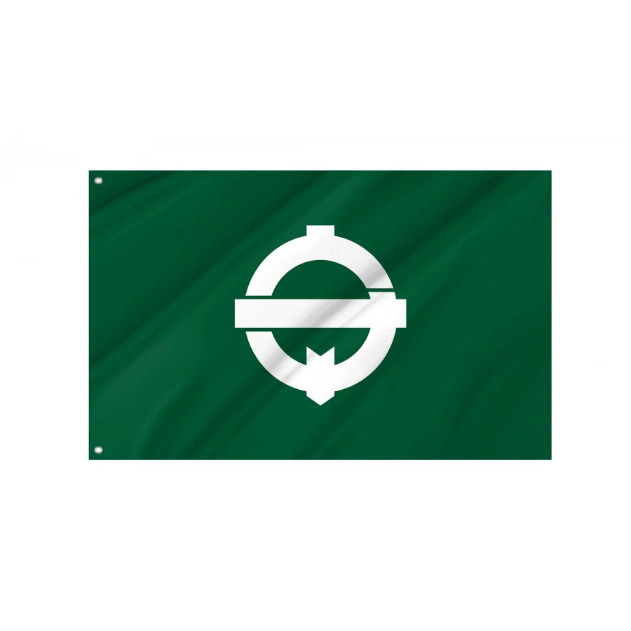Moriya Ibaraki municipal flag with white geometric kanji emblem on dark green field