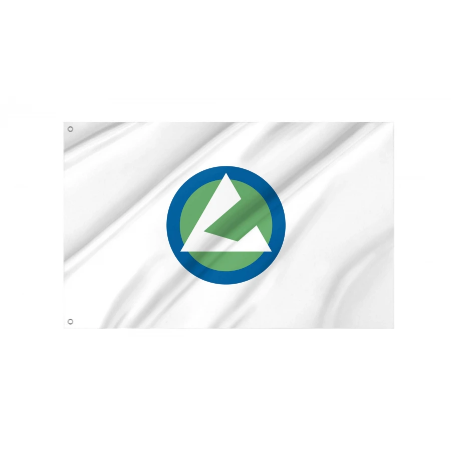 Mutsuzawa Chiba municipal flag with blue green and white Mu emblem