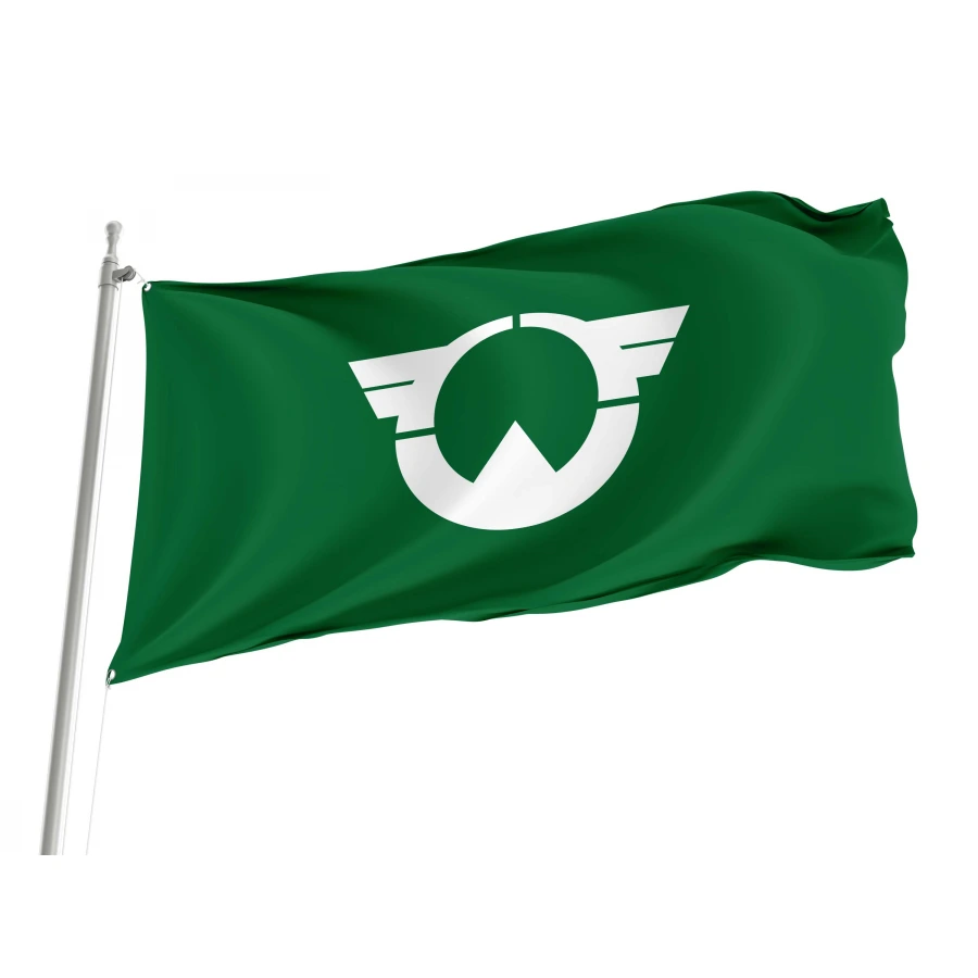 Shibayama Chiba municipal flag with white four-wing emblem