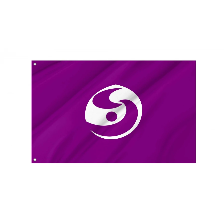Shibukawa Gunma municipal flag with white city emblem on purple field