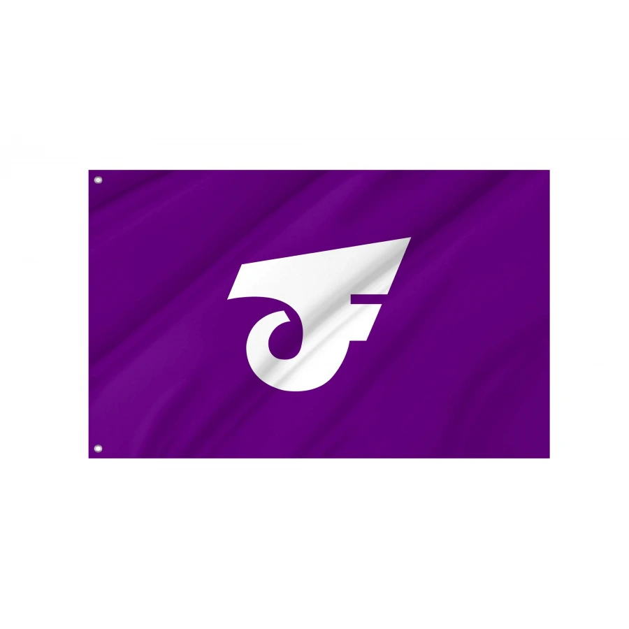 Shimotsuma Ibaraki municipal flag with white upward-sloping kanji emblem on purple field