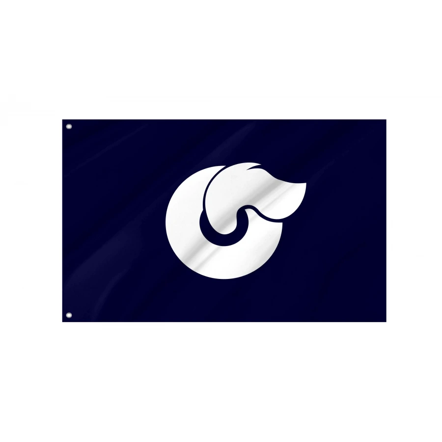 Shinto Gunma municipal flag with white Shin emblem on dark blue field