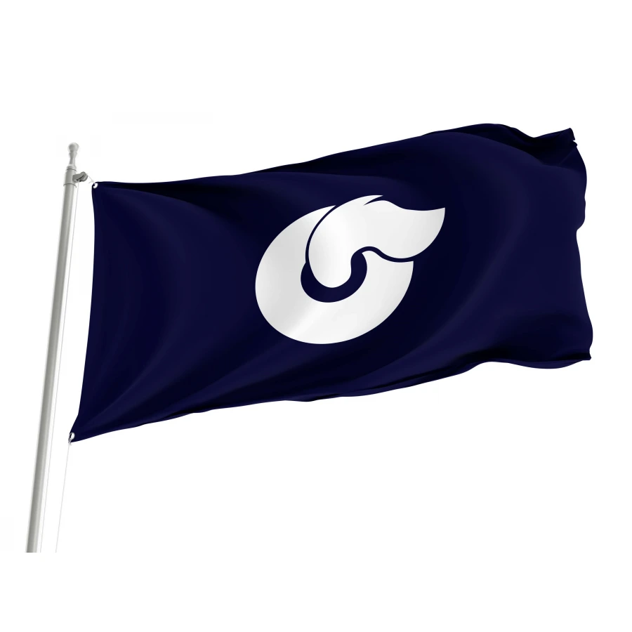 Shinto Gunma municipal flag with white Shin emblem on dark blue field
