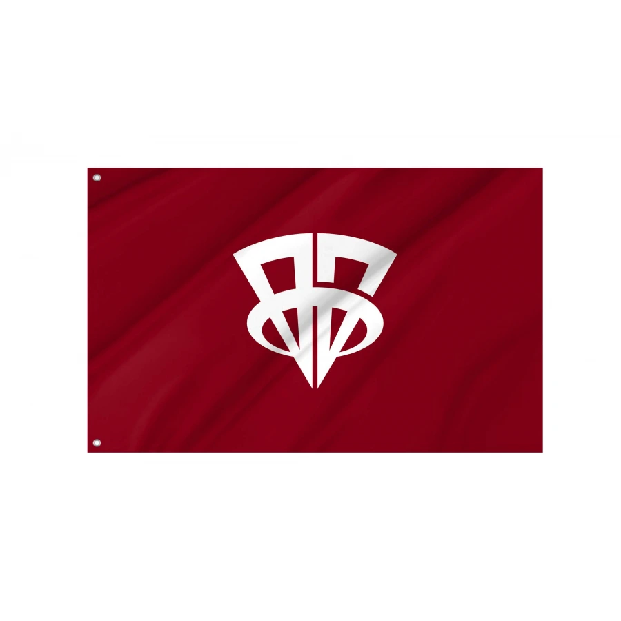Showa Gunma municipal flag with white geometric emblem on maroon field