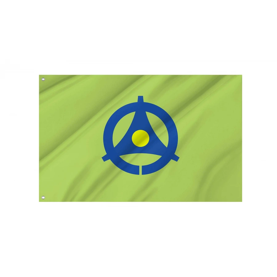 Tako Chiba municipal flag with three-pillar town emblem