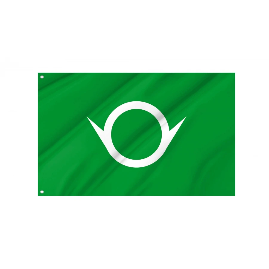 Tamamura Gunma municipal flag with white winged Tama emblem on green field